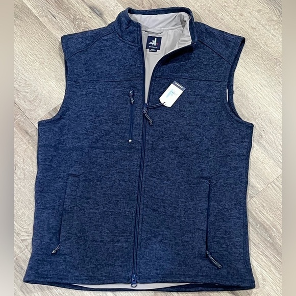 NWT johnnie-O Men’s Small Wes Full Zip Fleece Vest Navy ‘Wake’ Model - Picture 1 of 7